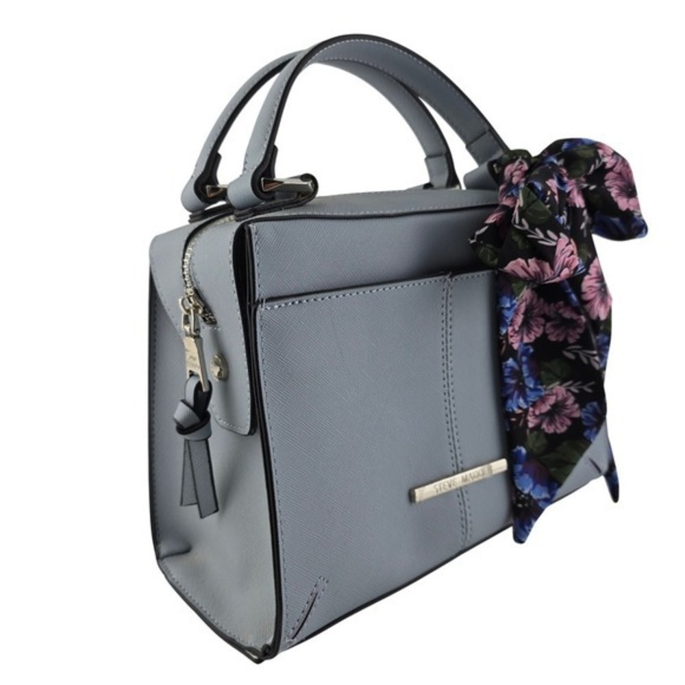 Steve Madden Women's Small Saffiano Faux Leather Scarf Satchel Crossbody Blue OS